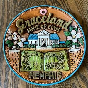Vintage colorful ceramic Graceland Home of Elvis Memphis plate.
